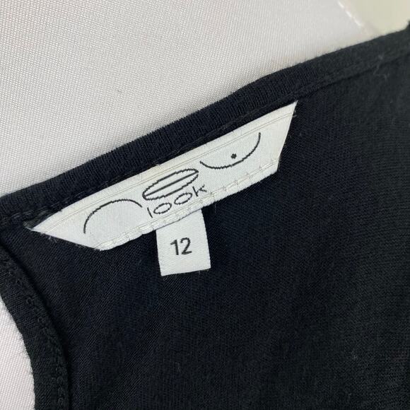 Neu Look Black Ruffle Lace Beaded Embellished Tank Top Shell Size 12 - Picture 6 of 7